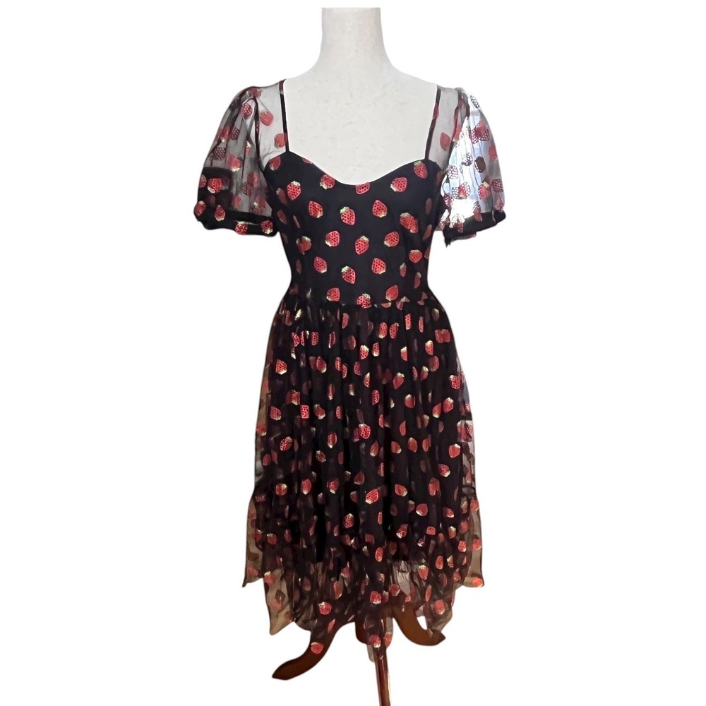 Hot Topic Strawberry Glitter Mesh Dress Whimsigoth Dark‎ Fairy Jr Small